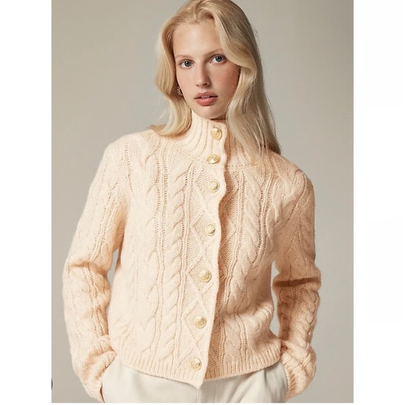 J. Crew Sweaters - NWT J.Crew Natural Beige Cable Knit Turtleneck Cardigan size Small